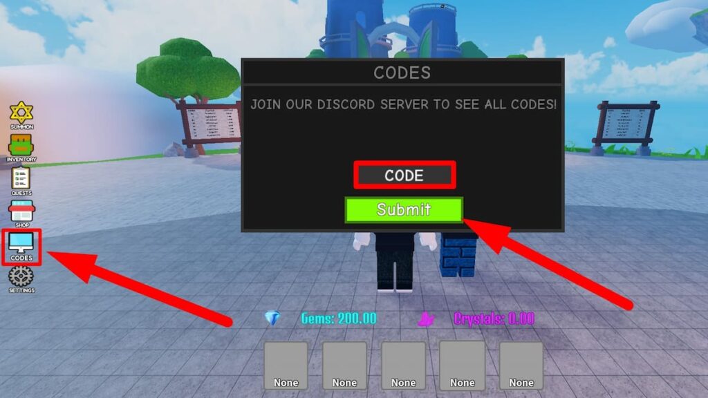 Redeem code text box for Roblox One Piece Tower Defense 
