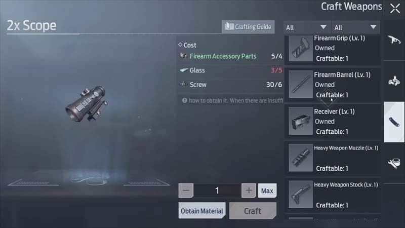 craft weapons in undawn