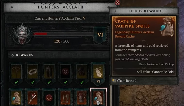 Diablo 4 increase Hunters' Acclaim