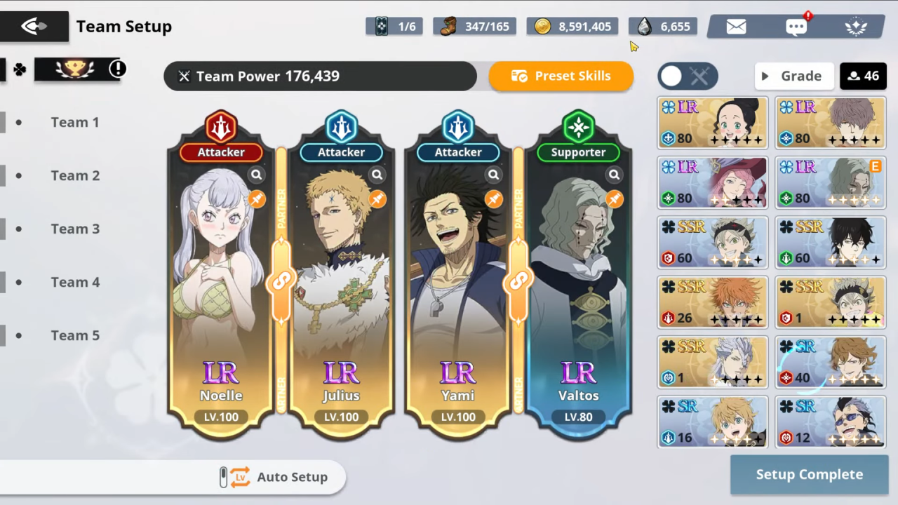 Ideal team for stage 7 of Spire of Honor in Black Clover M.