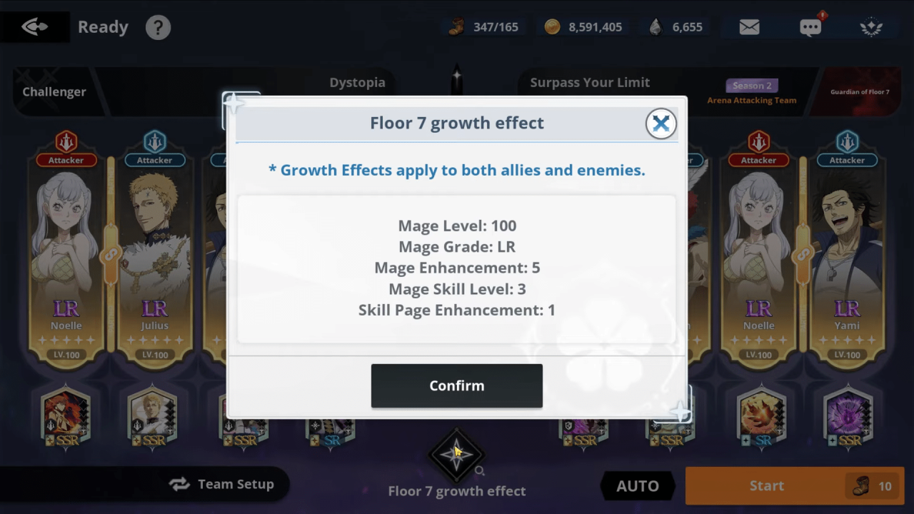 Floor effects for stage 7 until 9 in Spire of Honor for Black Clover M.