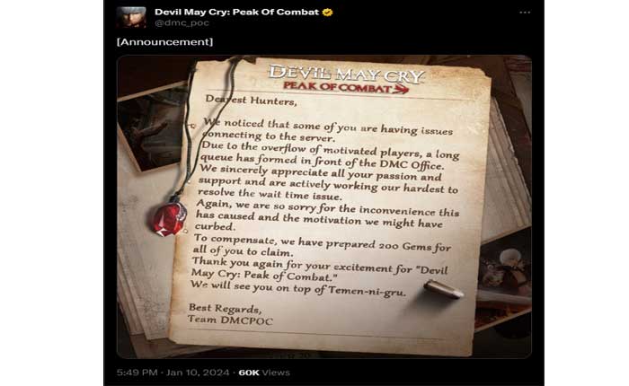Devil May Cry Peak of Combat Server Issue