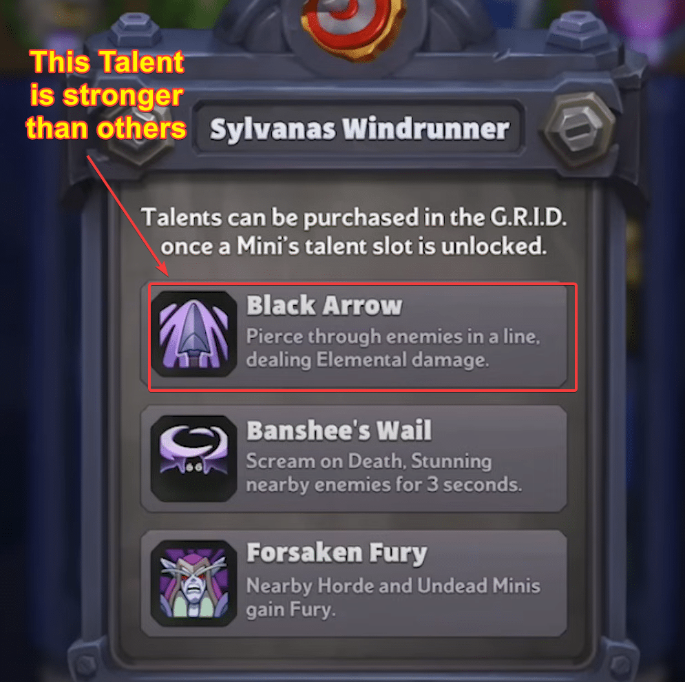 Sylvanas Talents in Warcraft Rumble.