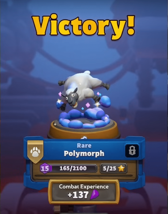 Victory with Polymorph unit in Warcraft Rumble.