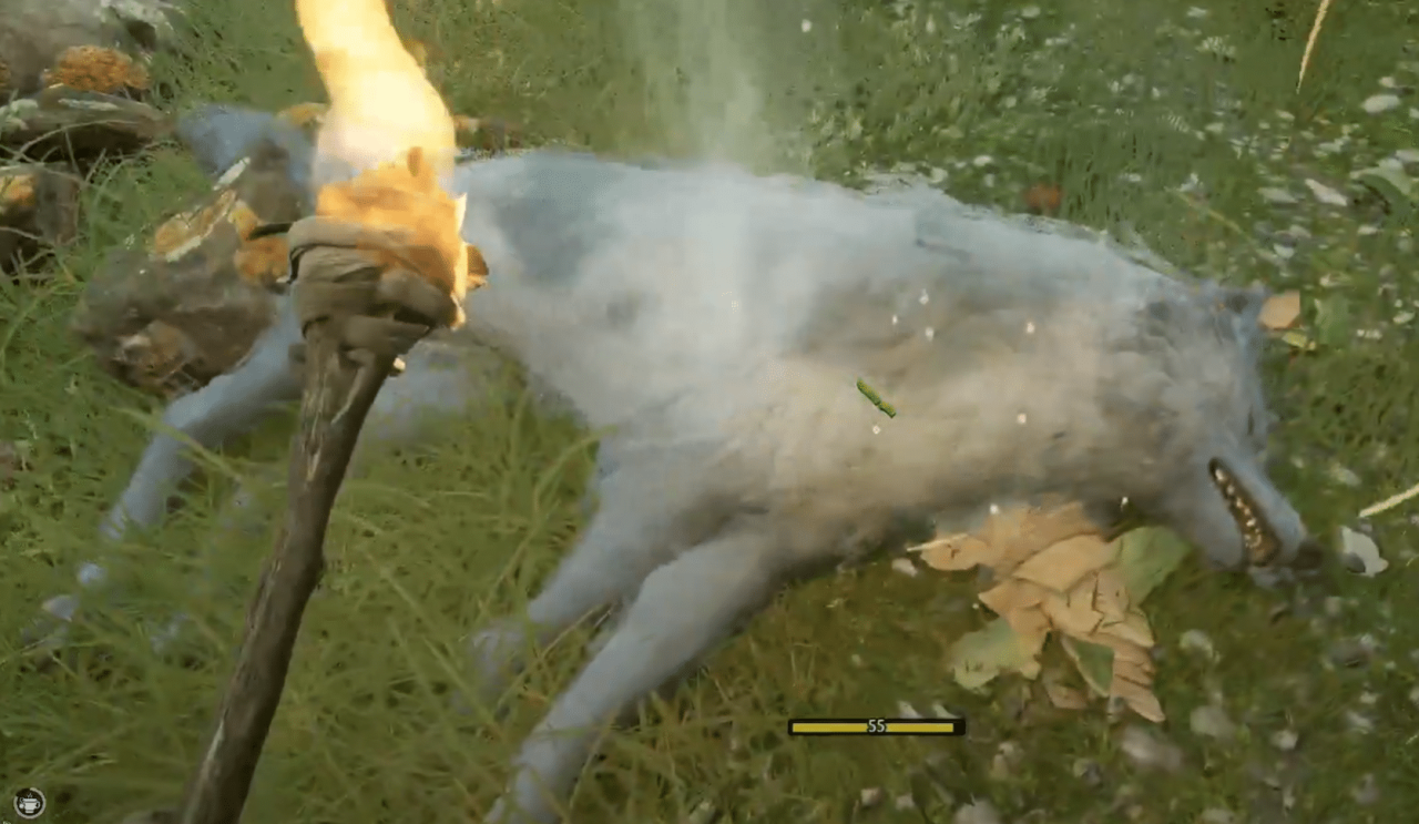 Nightingale player about to skin a dead wolf