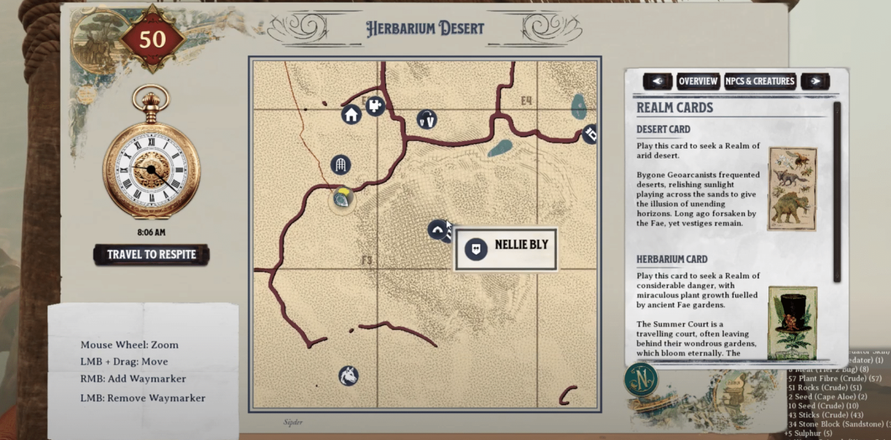 Nightingale herbarium desert map showing nellie bly's icon