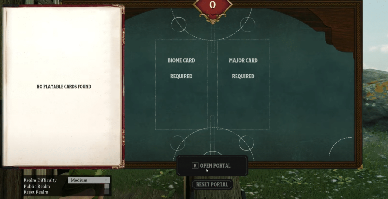 Nightingale portal interface showing empty biome and major card slots